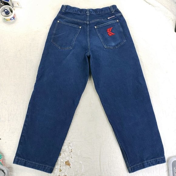 Vintage 90s Karl Kani Blue Jeans Embroidered Mens Size 34 Measure 33x30 Hip Hop - Picture 2 of 9